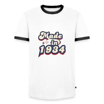 Hergestellt im Retro von 1934 - Männer Kontrast-T-Shirt - Weiß/Schwarz - Vorne - AI Model Female 172 light (172cm) & AI Model Male 178 dark (178cm)