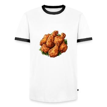 Frittiertes au poulet frit Ailes de poulet Hühnchen - T-shirt contrasté Homme - blanc/noir - Devant - AI Model Female 172 light (172cm) & AI Model Male 178 dark (178cm)