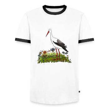 Cigogne - T-shirt contrasté Homme - blanc/noir - Devant - AI Model Female 172 light (172cm) & AI Model Male 178 dark (178cm)