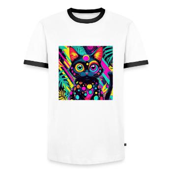 neon colored cartoon style Cat dog art design cool - Men's Ringer Shirt - white/black - Front - AI Model Female 172 light (172cm) & AI Model Male 178 dark (178cm)