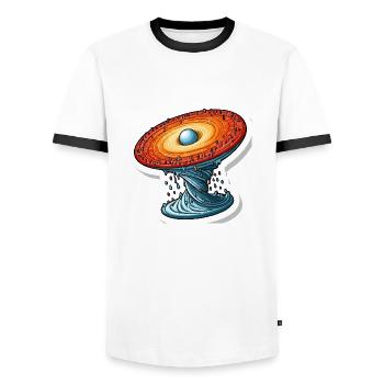Mathematisches, drehendes Universum - Männer Kontrast-T-Shirt - Weiß/Schwarz - Vorne - AI Model Female 172 light (172cm) & AI Model Male 178 dark (178cm)