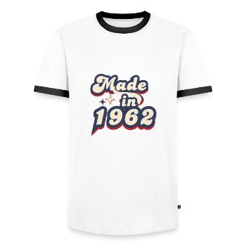 Made in 1962 Retro - Men's Ringer Shirt - white/black - Front - AI Model Female 172 light (172cm) & AI Model Male 178 dark (178cm)