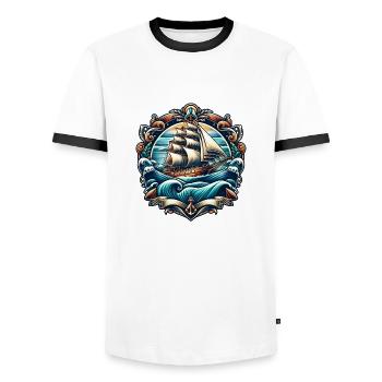 Logo du voilier - T-shirt contrasté Homme - blanc/noir - Devant - AI Model Female 172 light (172cm) & AI Model Male 178 dark (178cm)