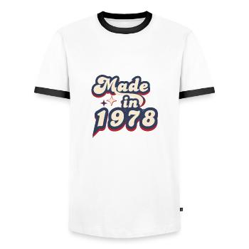 Made in 1978 Retro - Men's Ringer Shirt - white/black - Front - AI Model Female 172 light (172cm) & AI Model Male 178 dark (178cm)