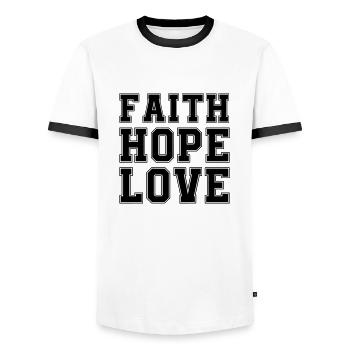 Foi, Espérance, Amour - T-shirt contrasté Homme - blanc/noir - Devant - AI Model Female 172 light (172cm) & AI Model Male 178 dark (178cm)