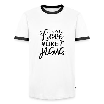 Liebe wie Jesus - Männer Kontrast-T-Shirt - Weiß/Schwarz - Vorne - AI Model Female 172 light (172cm) & AI Model Male 178 dark (178cm)