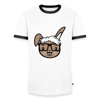Bunny Nerd Geek Horn-rimmed Glasses Smart Freak Intelligent - Men's Ringer Shirt - white/black - Front - AI Model Female 172 light (172cm) & AI Model Male 178 dark (178cm)