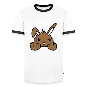 Hase Mittelfinger Zeigen Böse Frech Beleidigend - Männer Kontrast-T-Shirt - Weiß/Schwarz - Vorne - AI Model Female 172 light (172cm) & AI Model Male 178 dark (178cm)