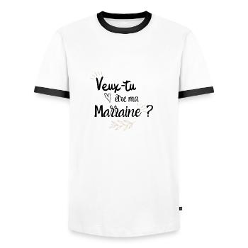 Veux tu être ma marraine - T-shirt contrasté Homme - blanc/noir - Devant - AI Model Female 172 light (172cm) & AI Model Male 178 dark (178cm)