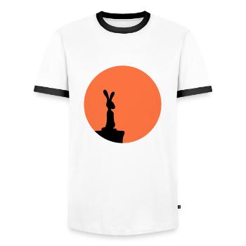 Hase Mond Klippe Berg Nacht Rund Sonne guckt steht - Männer Kontrast-T-Shirt - Weiß/Schwarz - Vorne - AI Model Female 172 light (172cm) & AI Model Male 178 dark (178cm)
