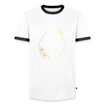 Buchstabe k Goldener Blumenrahmen - Männer Kontrast-T-Shirt - Weiß/Schwarz - Vorne - AI Model Female 172 light (172cm) & AI Model Male 178 dark (178cm)
