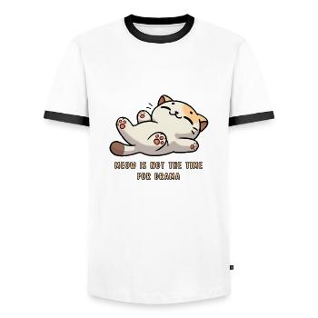 Meow – No Time for Drama Cat Design - Men's Ringer Shirt - white/black - Front - AI Model Female 172 light (172cm) & AI Model Male 178 dark (178cm)
