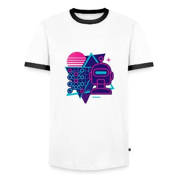Retro-Futuristisches KI-T-Shirt-Design - Männer Kontrast-T-Shirt - Weiß/Schwarz - Vorne - AI Model Female 172 light (172cm) & AI Model Male 178 dark (178cm)