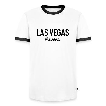 Las Vegas - Nevada - USA United States of America - Men's Ringer Shirt - white/black - Front - AI Model Female 172 light (172cm) & AI Model Male 178 dark (178cm)