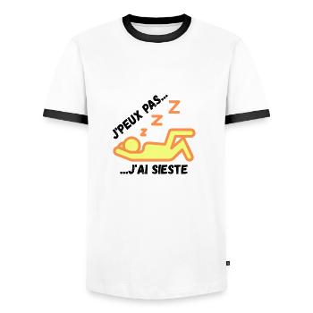 I can't I took a nap - Men's Ringer Shirt - white/black - Front - AI Model Female 172 light (172cm) & AI Model Male 178 dark (178cm)