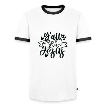 Vous avez besoin de Jésus - T-shirt contrasté Homme - blanc/noir - Devant - AI Model Female 172 light (172cm) & AI Model Male 178 dark (178cm)