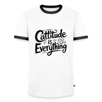 Cattitude est tout - T-shirt contrasté Homme - blanc/noir - Devant - AI Model Female 172 light (172cm) & AI Model Male 178 dark (178cm)