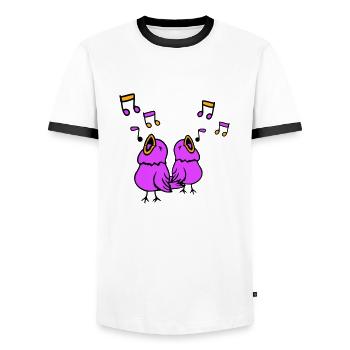 Songbirds sing musical notes, sparrows chirp music - Men's Ringer Shirt - white/black - Front - AI Model Female 172 light (172cm) & AI Model Male 178 dark (178cm)