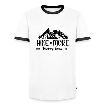 hike more worry less - Men's Ringer Shirt - white/black - Front - AI Model Female 172 light (172cm) & AI Model Male 178 dark (178cm)