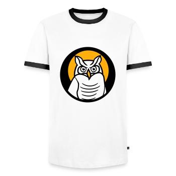 Owl Bird Eagle Owl Sun Moon Night Full Moon Round Logo - Men's Ringer Shirt - white/black - Front - AI Model Female 172 light (172cm) & AI Model Male 178 dark (178cm)
