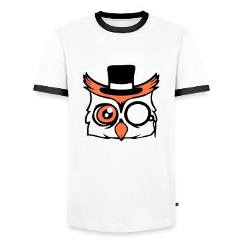 Sir Owl Top Hat Monocle Glasses Rich Mr. - Men's Ringer Shirt - white/black - Front - AI Model Female 172 light (172cm) & AI Model Male 178 dark (178cm)