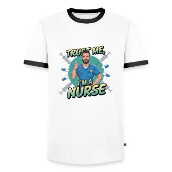 Male Nurse Hero - Men's Ringer Shirt - white/black - Front - AI Model Female 172 light (172cm) & AI Model Male 178 dark (178cm)