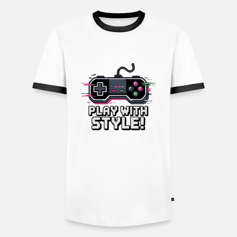 VIDEOSPIEL-CONTROLLER - Männer Kontrast-T-Shirt - Weiß/Schwarz