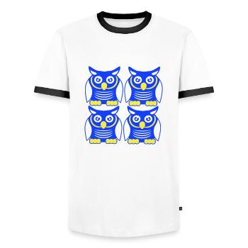 Many Owls Decorative Pattern Team Eagle Owl 4 Friends - Men's Ringer Shirt - white/black - Front - AI Model Female 172 light (172cm) & AI Model Male 178 dark (178cm)