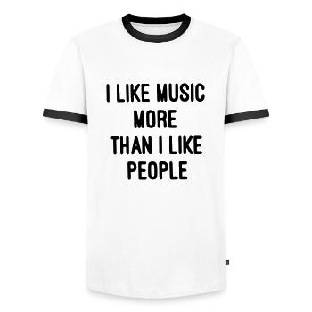 I like music more than I like people - Men's Ringer Shirt - white/black - Front - AI Model Female 172 light (172cm) & AI Model Male 178 dark (178cm)