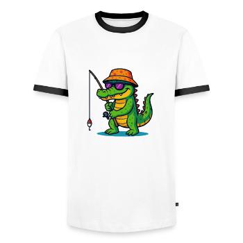 Pêche au crocodile - T-shirt contrasté Homme - blanc/noir - Devant - AI Model Female 172 light (172cm) & AI Model Male 178 dark (178cm)
