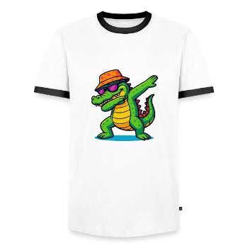 Tamponnage de crocodile - T-shirt contrasté Homme - blanc/noir - Devant - AI Model Female 172 light (172cm) & AI Model Male 178 dark (178cm)