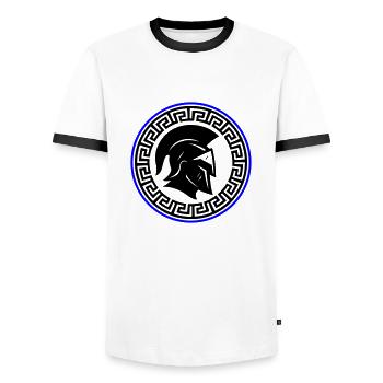 Spartan Helmet Icon - Men's Ringer Shirt - white/black - Front - AI Model Female 172 light (172cm) & AI Model Male 178 dark (178cm)