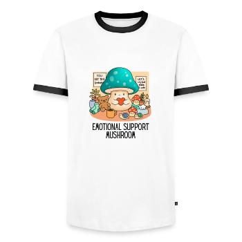 Champignon de soutien émotionnel Champignon de thérapie mignon - T-shirt contrasté Homme - blanc/noir - Devant - AI Model Female 172 light (172cm) & AI Model Male 178 dark (178cm)