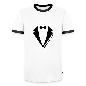 EVG - Témoin du marié - Visuel du costume - T-shirt contrasté Homme - blanc/noir - Devant - AI Model Female 172 light (172cm) & AI Model Male 178 dark (178cm)