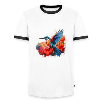 Kingfisher, hummingbird, hibiscus, flowers, colorful - Men's Ringer Shirt - white/black - Front - AI Model Female 172 light (172cm) & AI Model Male 178 dark (178cm)