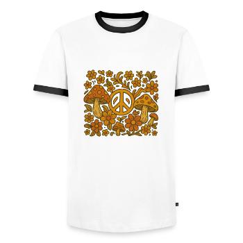 Flower Power Psychedelic Vintage 70s - Men's Ringer Shirt - white/black - Front - AI Model Female 172 light (172cm) & AI Model Male 178 dark (178cm)