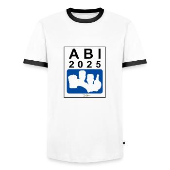 Bier Liga Logo ABI 2025 Blau - Männer Kontrast-T-Shirt - Weiß/Schwarz - Vorne - AI Model Female 172 light (172cm) & AI Model Male 178 dark (178cm)