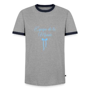Team The Bride Blue Bow - Men's Ringer Shirt - grey/navy  - Front - AI Model Female 172 light (172cm) & AI Model Male 178 light (178cm)
