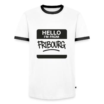 Fribourg Graffiti Sticker - Männer Kontrast-T-Shirt - Weiß/Schwarz - Vorne - AI Model Female 172 light (172cm) & AI Model Male 178 dark (178cm)