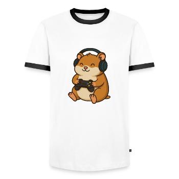 Gamer Hamster – Funny animal motif for gamers & Ne - Men's Ringer Shirt - white/black - Front - AI Model Female 172 light (172cm) & AI Model Male 178 dark (178cm)
