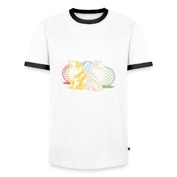 Treibball (bunt) mit Text - Männer Kontrast-T-Shirt - Weiß/Schwarz - Vorne - AI Model Female 172 light (172cm) & AI Model Male 178 dark (178cm)