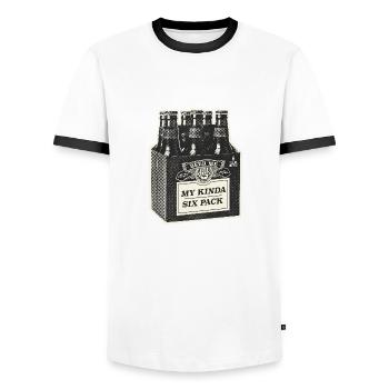 My Kinda Six Pack - Men's Ringer Shirt - white/black - Front - AI Model Female 172 light (172cm) & AI Model Male 178 dark (178cm)