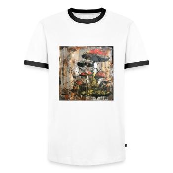 Graffiti, Champignons, Champignons, Rouille, Métal, Street Art - T-shirt contrasté Homme - blanc/noir - Devant - AI Model Female 172 light (172cm) & AI Model Male 178 dark (178cm)