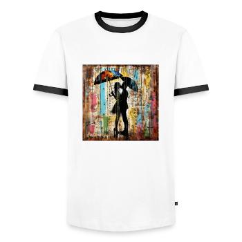 Graffiti küssendes Paar Rost Metall urban Streetar - Männer Kontrast-T-Shirt - Weiß/Schwarz - Vorne - AI Model Female 172 light (172cm) & AI Model Male 178 dark (178cm)