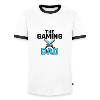 The Gaming Dad - Pixel Art Gamer Papa - Männer Kontrast-T-Shirt - Weiß/Schwarz - Vorne - AI Model Female 172 light (172cm) & AI Model Male 178 dark (178cm)