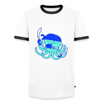Oktopus Pirat Crew Kapitän Segler Freibeuter Segel - Männer Kontrast-T-Shirt - Weiß/Schwarz - Vorne - AI Model Female 172 light (172cm) & AI Model Male 178 dark (178cm)