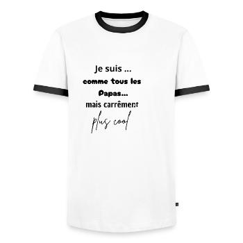 Je suis comme un Papa comme les autre ...mais - T-shirt contrasté Homme - blanc/noir - Devant - AI Model Female 172 light (172cm) & AI Model Male 178 dark (178cm)