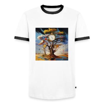 Clocks Tree Time Landscape Surreal - Men's Ringer Shirt - white/black - Front - AI Model Female 172 light (172cm) & AI Model Male 178 dark (178cm)