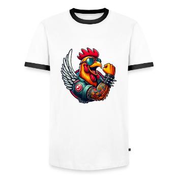 Zäher Hahn mit Tattoos und Sonnenbrille - Männer Kontrast-T-Shirt - Weiß/Schwarz - Vorne - AI Model Female 172 light (172cm) & AI Model Male 178 dark (178cm)