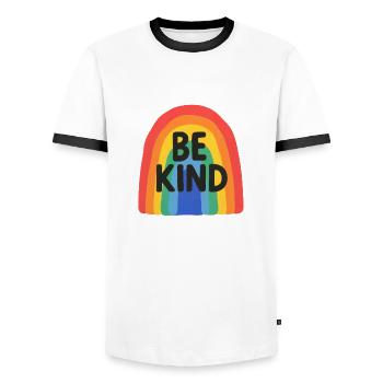 Be Kind - Männer Kontrast-T-Shirt - Weiß/Schwarz - Vorne - AI Model Female 172 light (172cm) & AI Model Male 178 dark (178cm)